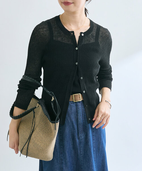 RIVE DROITE（リヴドロワ）の「【インフルエンサーSHIHOコラボ】コットンネップリブカーデ（カーディガン/ボレロ・レディース・ブラック/レモンイエロー/オフホワイト・FREE）」の13枚目の写真