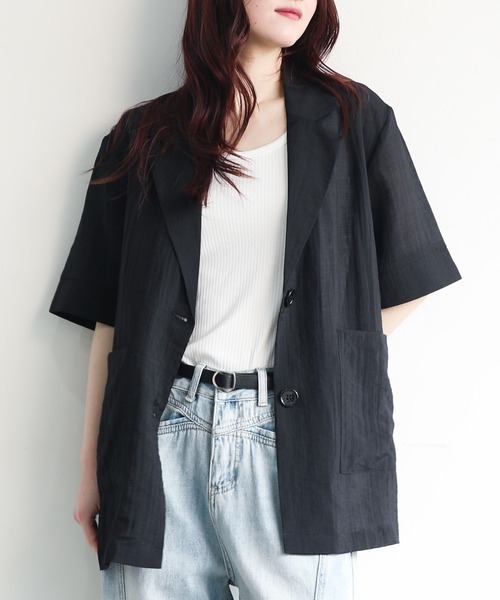 aimoha(アイモハ)の「レーヨン半袖ジャケット (SS)(その他アウター・レディース・アイボリー/ブラック/チョコ/グリーン/ベージュ/ブラウン/ブラック系その他・FREE/MEDIUM)」の1枚目の写真