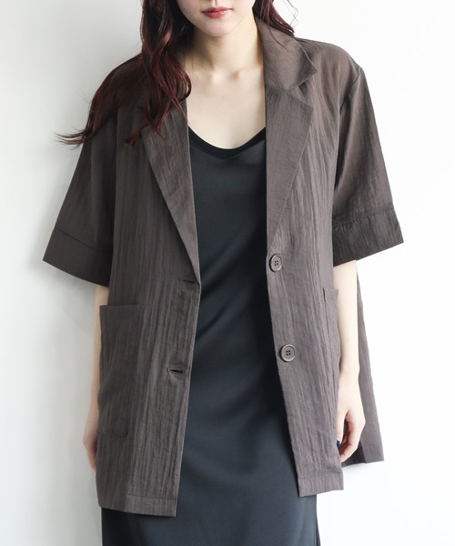 aimoha(アイモハ)の「レーヨン半袖ジャケット (SS)(その他アウター・レディース・アイボリー/ブラック/チョコ/グリーン/ベージュ/ブラウン/ブラック系その他・FREE/MEDIUM)」の4枚目の写真