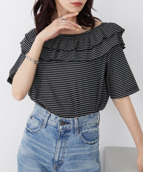 Auntie Rosa Holiday(アンティローザホリデー)の「サーマルフリルオフショルTEE(Tシャツ/カットソー・レディース・ナチュラル/ブラック・FREE)」の7枚目の写真