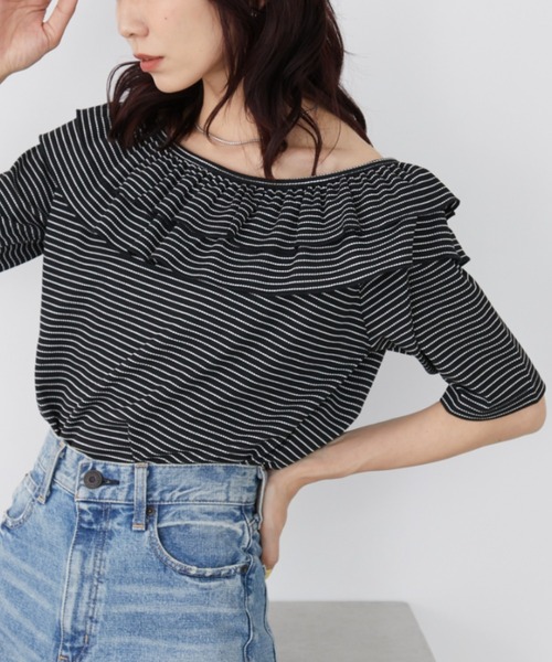 Auntie Rosa Holiday(アンティローザホリデー)の「サーマルフリルオフショルTEE(Tシャツ/カットソー・レディース・ナチュラル/ブラック・FREE)」の8枚目の写真