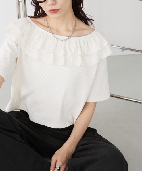 Auntie Rosa Holiday(アンティローザホリデー)の「サーマルフリルオフショルTEE(Tシャツ/カットソー・レディース・ナチュラル/ブラック・FREE)」の13枚目の写真
