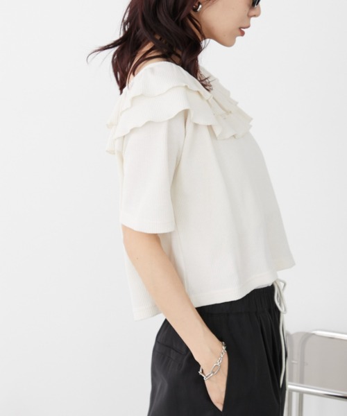 Auntie Rosa Holiday(アンティローザホリデー)の「サーマルフリルオフショルTEE(Tシャツ/カットソー・レディース・ナチュラル/ブラック・FREE)」の15枚目の写真