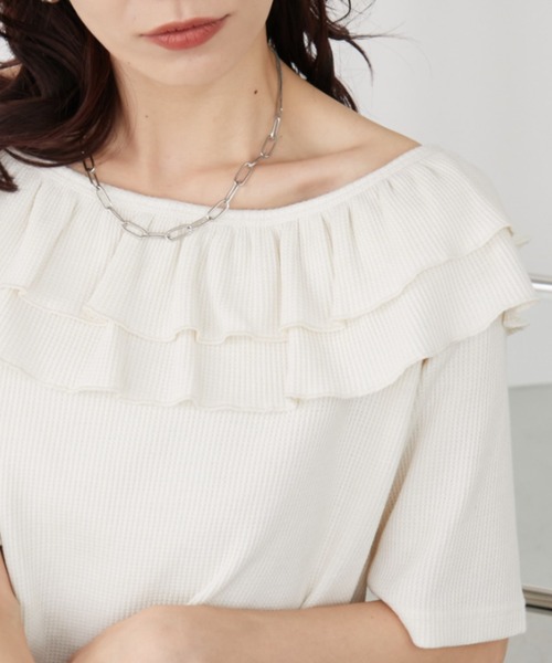 Auntie Rosa Holiday(アンティローザホリデー)の「サーマルフリルオフショルTEE(Tシャツ/カットソー・レディース・ナチュラル/ブラック・FREE)」の16枚目の写真