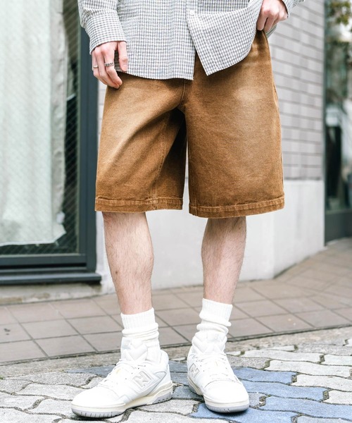 Rocky Monroe（ロッキーモンロー）の「ケミカルウォッシュ/オーバーダイ ワイドデニムショートパンツ（デニムパンツ・メンズ・ブラック/インディゴブルー/パープル/ライトブラック/ケミカルウォッシュ/ブラウン・M/L/XL）」の4枚目の写真