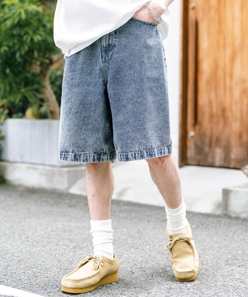 Rocky Monroe（ロッキーモンロー）の「ケミカルウォッシュ/オーバーダイ ワイドデニムショートパンツ（デニムパンツ・メンズ・ブラック/インディゴブルー/パープル/ライトブラック/ケミカルウォッシュ/ブラウン・M/L/XL）」の5枚目の写真