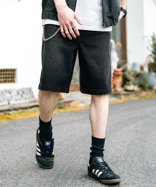 Rocky Monroe（ロッキーモンロー）の「ケミカルウォッシュ/オーバーダイ ワイドデニムショートパンツ（デニムパンツ・メンズ・ブラック/インディゴブルー/パープル/ライトブラック/ケミカルウォッシュ/ブラウン・M/L/XL）」の15枚目の写真