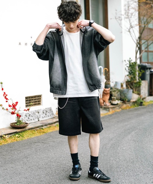 Rocky Monroe（ロッキーモンロー）の「ケミカルウォッシュ/オーバーダイ ワイドデニムショートパンツ（デニムパンツ・メンズ・ブラック/インディゴブルー/パープル/ライトブラック/ケミカルウォッシュ/ブラウン・M/L/XL）」の17枚目の写真