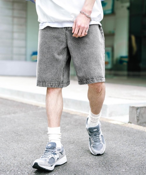 Rocky Monroe（ロッキーモンロー）の「ケミカルウォッシュ/オーバーダイ ワイドデニムショートパンツ（デニムパンツ・メンズ・ブラック/インディゴブルー/パープル/ライトブラック/ケミカルウォッシュ/ブラウン・M/L/XL）」の20枚目の写真