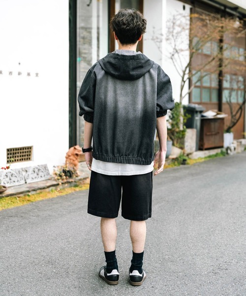 Rocky Monroe（ロッキーモンロー）の「ケミカルウォッシュ/オーバーダイ ワイドデニムショートパンツ（デニムパンツ・メンズ・ブラック/インディゴブルー/パープル/ライトブラック/ケミカルウォッシュ/ブラウン・M/L/XL）」の13枚目の写真