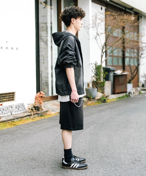 Rocky Monroe（ロッキーモンロー）の「ケミカルウォッシュ/オーバーダイ ワイドデニムショートパンツ（デニムパンツ・メンズ・ブラック/インディゴブルー/パープル/ライトブラック/ケミカルウォッシュ/ブラウン・M/L/XL）」の12枚目の写真