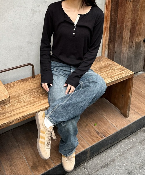 LE MORE(リモア)の「ヘンリーネックカットソー(Tシャツ/カットソー・レディース・グレー/ブラック/アイボリー・FREE)」の8枚目の写真