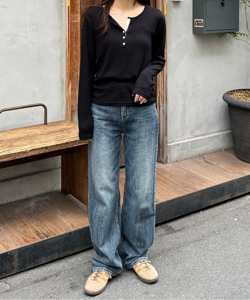 LE MORE(リモア)の「ヘンリーネックカットソー(Tシャツ/カットソー・レディース・グレー/ブラック/アイボリー・FREE)」の9枚目の写真