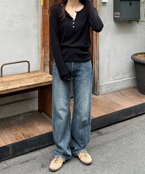 LE MORE(リモア)の「ヘンリーネックカットソー(Tシャツ/カットソー・レディース・グレー/ブラック/アイボリー・FREE)」の10枚目の写真