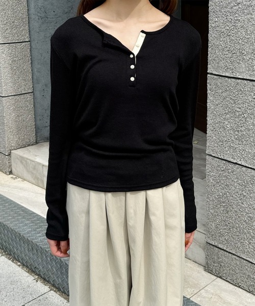 LE MORE(リモア)の「ヘンリーネックカットソー(Tシャツ/カットソー・レディース・グレー/ブラック/アイボリー・FREE)」の12枚目の写真