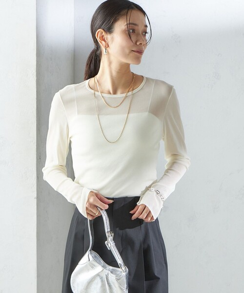 SHIPS(シップス)の「〈手洗い可能〉ストレッチ チュール ロング スリーブ TEE(Tシャツ/カットソー・レディース・ブラック/オフホワイト・ONE SIZE)」の17枚目の写真