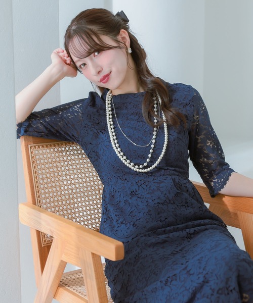 パーティードレス 二次会 セットアップ 結婚式 ワンカラー 総レース 五