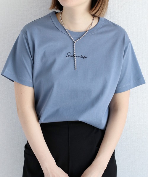 cepo（セポ）の「〈さらっと涼しい、シルキータッチ♪〉シルケットロゴショートスリーブTee（Tシャツ/カットソー・レディース・ブラック/オフホワイト/ブルー/ブラウン・M）」の4枚目の写真