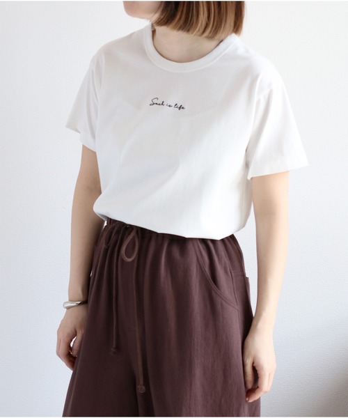 cepo（セポ）の「〈さらっと涼しい、シルキータッチ♪〉シルケットロゴショートスリーブTee（Tシャツ/カットソー・レディース・ブラック/オフホワイト/ブルー/ブラウン・M）」の10枚目の写真