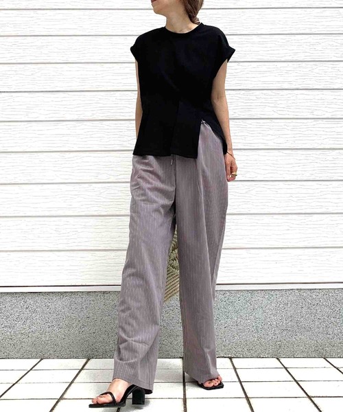 Q(キュー)の「ストライプパンツ(スラックス・レディース・ブラック/グレー・MEDIUM)」の10枚目の写真