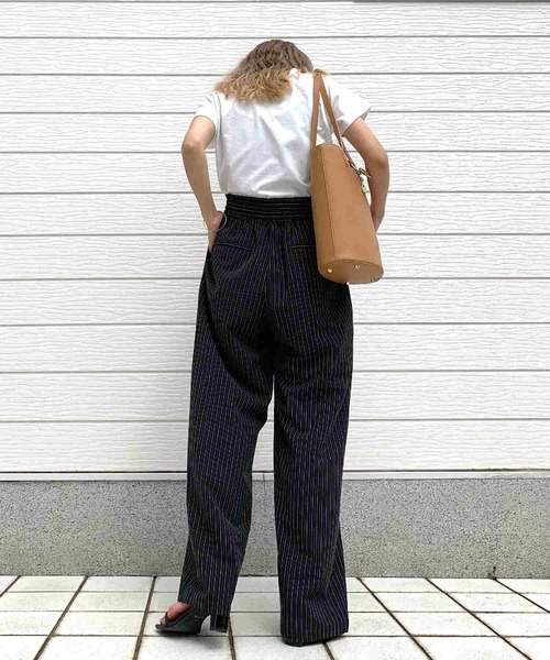 Q(キュー)の「ストライプパンツ(スラックス・レディース・ブラック/グレー・MEDIUM)」の14枚目の写真