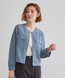 美品▲ebure // ライトノーカラー ブルゾン▲サイズ38▲ネイビー 紺色 ノーカラージャケット｜ジャケット/アウター｜NOLLEY'S MALL