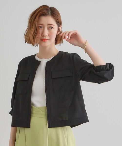 grove（グローブ）の「麻調ノーカラーシアーブルゾン（ブルゾン・レディース・ブラック/ライトブルー/オフホワイト・05/04/03/02/01）」の3枚目の写真