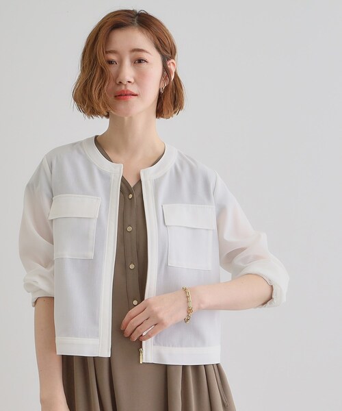 grove（グローブ）の「麻調ノーカラーシアーブルゾン（ブルゾン・レディース・ブラック/ライトブルー/オフホワイト・05/04/03/02/01）」の22枚目の写真