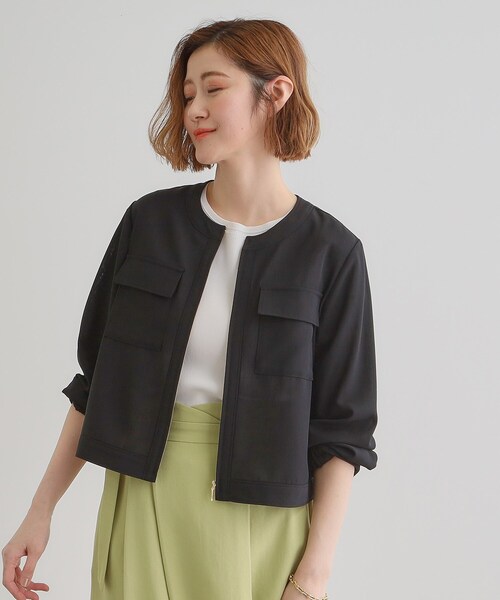 grove（グローブ）の「麻調ノーカラーシアーブルゾン（ブルゾン・レディース・ブラック/ライトブルー/オフホワイト・05/04/03/02/01）」の19枚目の写真