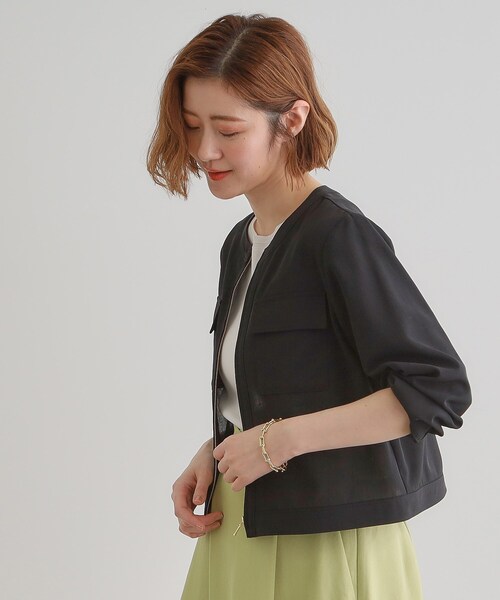 grove（グローブ）の「麻調ノーカラーシアーブルゾン（ブルゾン・レディース・ブラック/ライトブルー/オフホワイト・05/04/03/02/01）」の18枚目の写真