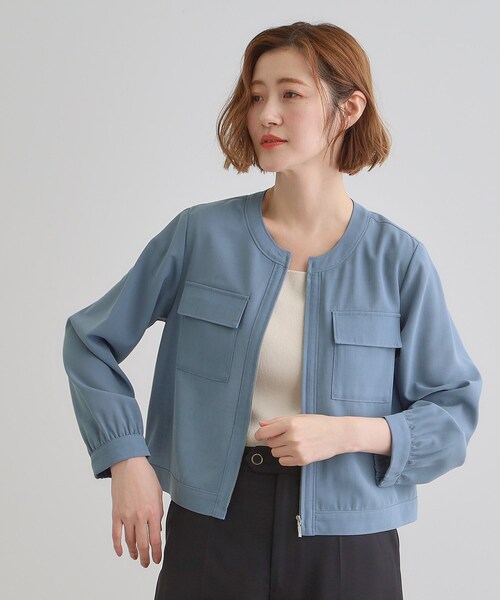 grove（グローブ）の「麻調ノーカラーシアーブルゾン（ブルゾン・レディース・ブラック/ライトブルー/オフホワイト・05/04/03/02/01）」の15枚目の写真