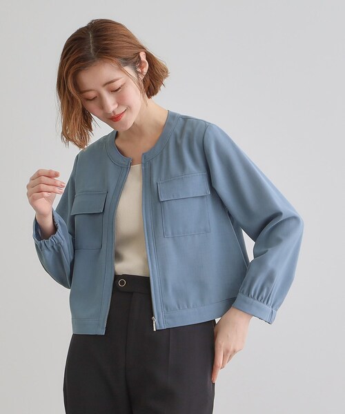 grove（グローブ）の「麻調ノーカラーシアーブルゾン（ブルゾン・レディース・ブラック/ライトブルー/オフホワイト・05/04/03/02/01）」の14枚目の写真