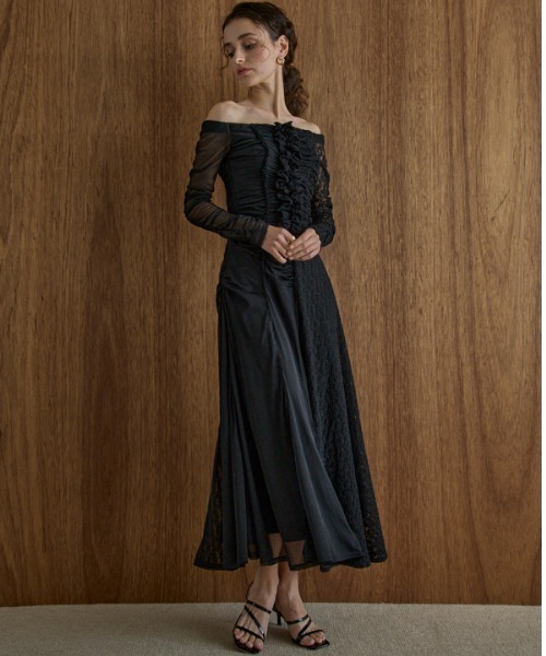 Lace＆Churu switching dress レース＆チュールスウィッチング