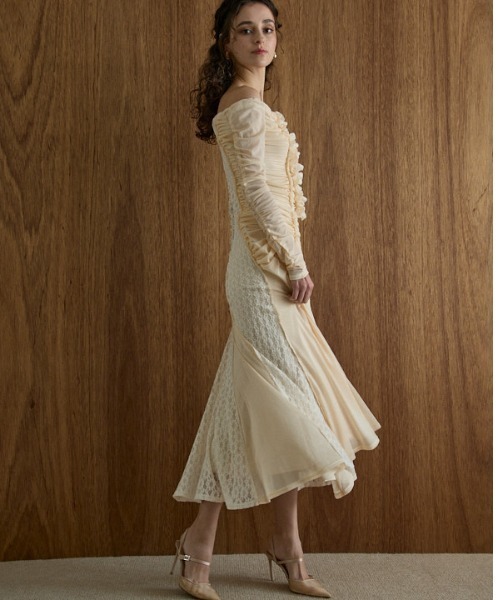 Lace＆Churu switching dress レース＆チュールスウィッチング