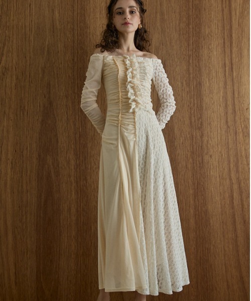 ERADIE（エラディエ）の「Lace＆Churu switching dress レース＆チュールスウィッチングドレス（ワンピース・レディース・ブラック/アイボリー・FREE）」の4枚目の写真