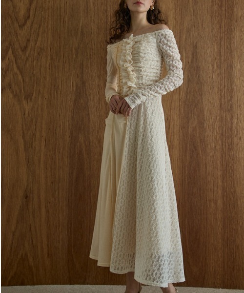 ERADIE（エラディエ）の「Lace＆Churu switching dress レース＆チュールスウィッチングドレス（ワンピース・レディース・ブラック/アイボリー・FREE）」の9枚目の写真