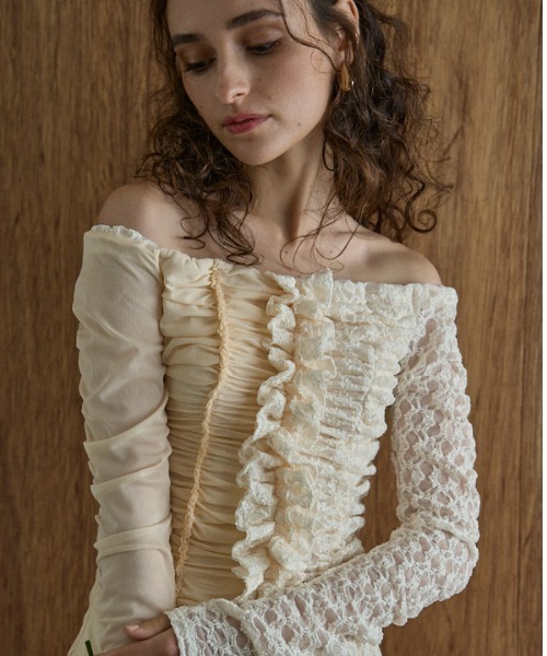 ERADIE（エラディエ）の「Lace＆Churu switching dress レース＆チュールスウィッチングドレス（ワンピース・レディース・ブラック/アイボリー・FREE）」の10枚目の写真