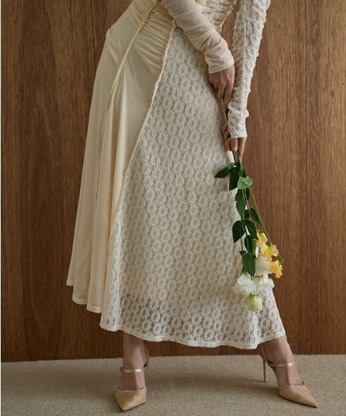 ERADIE（エラディエ）の「Lace＆Churu switching dress レース＆チュールスウィッチングドレス（ワンピース・レディース・ブラック/アイボリー・FREE）」の13枚目の写真