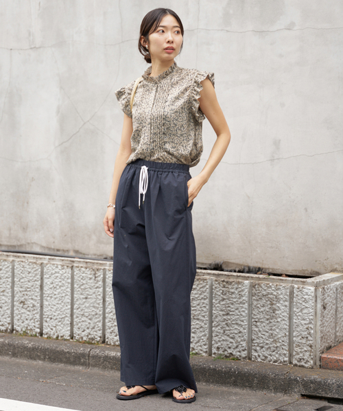 IENA ミュゲットパターンピンタックフリルノースリーブ WEB限定/追加》ミュゲットパターンピンタックフリルノースリーブ