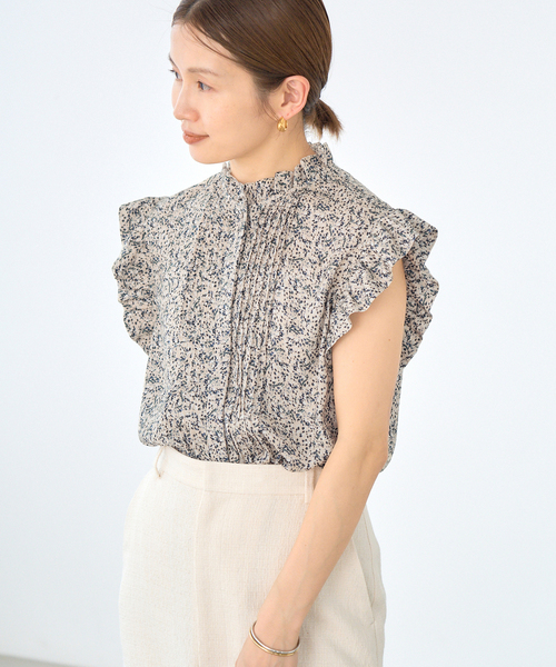 WEB限定/追加》ミュゲットパターンピンタックフリルノースリーブ