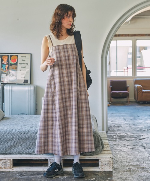NOMAE チェックバックリボンロングワンピース セール】チェックバックリボンロングワンピース（ワンピース