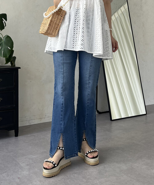 prose verse(プロズヴェール)の「センタースリットストレッチフレアデニム(デニムパンツ・レディース・ブルー/サックスブルー・MEDIUM/LARGE/PM/PL)」の22枚目の写真