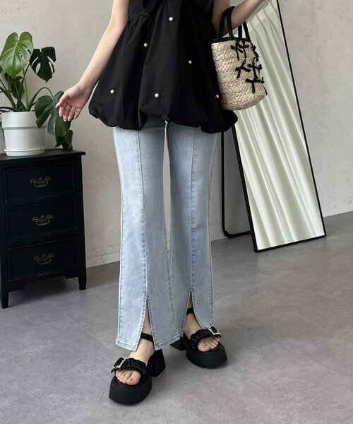 prose verse(プロズヴェール)の「センタースリットストレッチフレアデニム(デニムパンツ・レディース・ブルー/サックスブルー・MEDIUM/LARGE/PM/PL)」の7枚目の写真