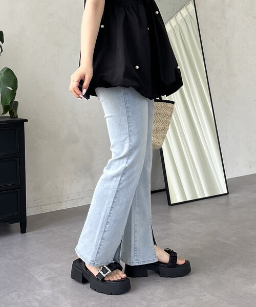 prose verse(プロズヴェール)の「センタースリットストレッチフレアデニム(デニムパンツ・レディース・ブルー/サックスブルー・MEDIUM/LARGE/PM/PL)」の4枚目の写真