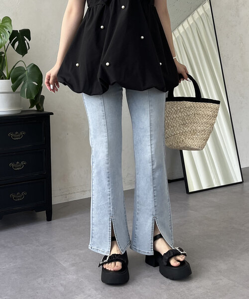 prose verse(プロズヴェール)の「センタースリットストレッチフレアデニム(デニムパンツ・レディース・ブルー/サックスブルー・MEDIUM/LARGE/PM/PL)」の3枚目の写真