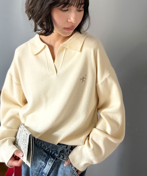 Java(ジャバ)の「《JaVaジャバコラボ》大人の抜け感をプラス◎胸刺繍ハーフミラノスキッパーニット(ニット/セーター・レディース・杢グレー/ネイビー系/グレー系その他/アイボリー/ブラック/グレイッシュベージュ・LARGE/MEDIUM/SMALL/X-LARGE)」の15枚目の写真