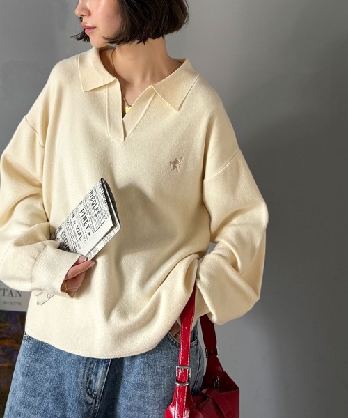 Java(ジャバ)の「《JaVaジャバコラボ》大人の抜け感をプラス◎胸刺繍ハーフミラノスキッパーニット(ニット/セーター・レディース・杢グレー/ネイビー系/グレー系その他/アイボリー/ブラック/グレイッシュベージュ・LARGE/MEDIUM/SMALL/X-LARGE)」の16枚目の写真