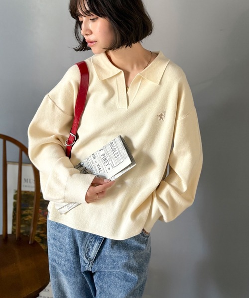 Java(ジャバ)の「《JaVaジャバコラボ》大人の抜け感をプラス◎胸刺繍ハーフミラノスキッパーニット(ニット/セーター・レディース・杢グレー/ネイビー系/グレー系その他/アイボリー/ブラック/グレイッシュベージュ・LARGE/MEDIUM/SMALL/X-LARGE)」の17枚目の写真