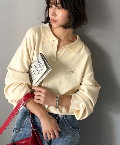Java(ジャバ)の「《JaVaジャバコラボ》大人の抜け感をプラス◎胸刺繍ハーフミラノスキッパーニット(ニット/セーター・レディース・杢グレー/ネイビー系/グレー系その他/アイボリー/ブラック/グレイッシュベージュ・LARGE/MEDIUM/SMALL/X-LARGE)」の18枚目の写真