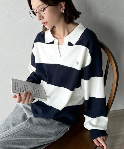 Java(ジャバ)の「《JaVaジャバコラボ》大人の抜け感をプラス◎胸刺繍ハーフミラノスキッパーニット(ニット/セーター・レディース・杢グレー/ネイビー系/グレー系その他/アイボリー/ブラック/グレイッシュベージュ・LARGE/MEDIUM/SMALL/X-LARGE)」の11枚目の写真